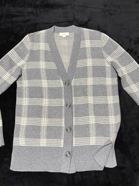 Loft Outlet Gray Plaid Cardigan.  Sz S